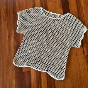 alice + olivia • Crochet Knit Oversized Sweater •  Beige with White Trim • SM